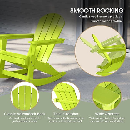 WestinTrends Malibu Outdoor/Patio Poly Adirondack Rocking Chair, Lime