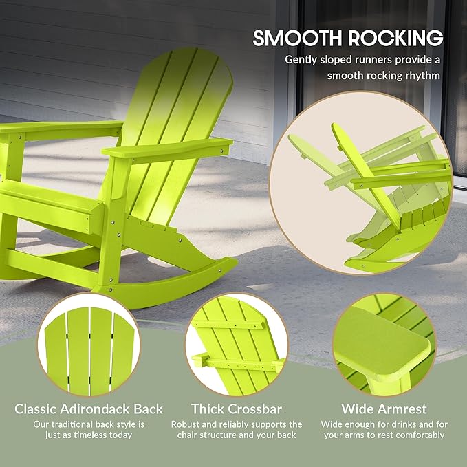 WestinTrends Malibu 2 Piece Set Outdoor/Patio Poly Adirondack Rocking Chairs (2 Seater), Lime