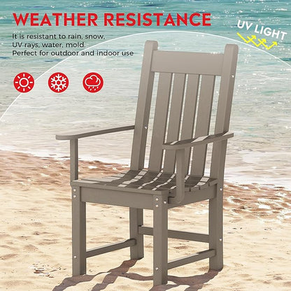 Costaelm Patio Dining Chairs, Plastic Outdoor Adirondack Chair with Arm, HDPE Poly Lumber, Waterproof Restaurant Bistro Dining Chair for Outside Porch Backyard Garden, Weathered Wood