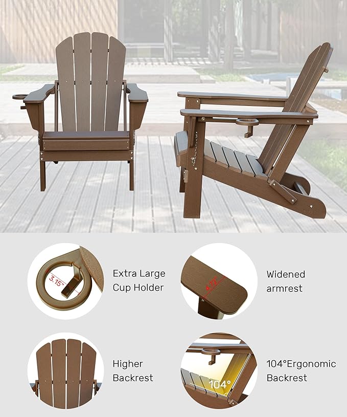 Domi Folding Adirondack Chair, HDPE Adirondack Chair with Cup Holder - Photo 5