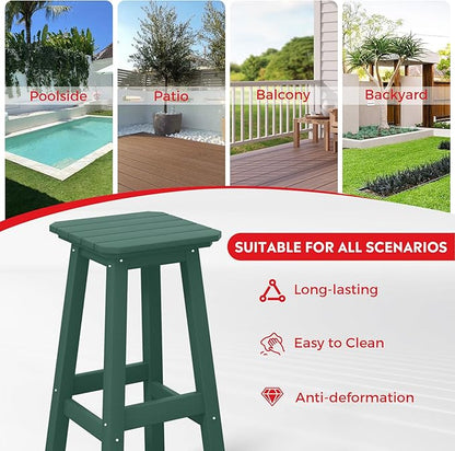 Costaelm 29" Height Outdoor Bar Stools, All-Weather Bar Stools, Adirondack Poly Patio Square Bar Stool for Patio, Deck, Kitchen Counter and Garden, Dark Green