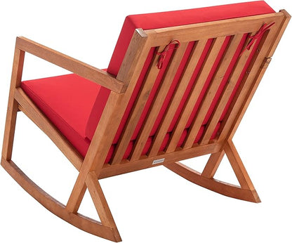 Safavieh Outdoor Collection Vernon Wood Cushion Rocking Chair PAT7013R, Natural/Red