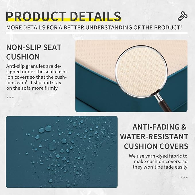 Outdoor Couch 3-seat Patio Sofa Outdoor Furniture Deep Seat High Backrest Patio Couch with Non-Slip Cushions and Waterproof Cover, Peacock Blue