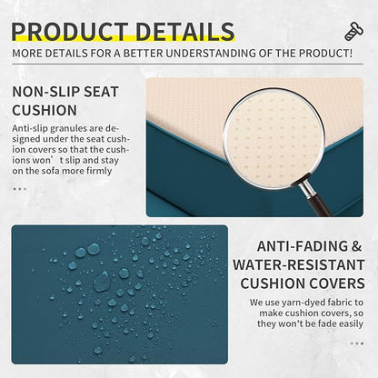 Outdoor Couch 3-seat Patio Sofa Outdoor Furniture Deep Seat High Backrest Patio Couch with Non-Slip Cushions and Waterproof Cover, Peacock Blue
