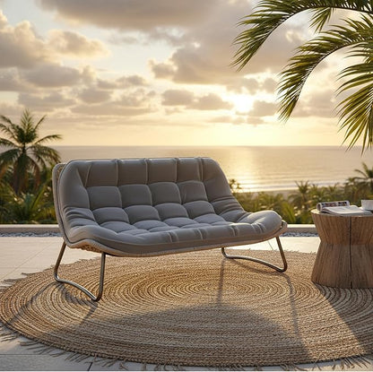 Kingdura Outdoor Wicker Papasan Egg Chair, Outdoor Loveseat, 2 Seater Oversized Patio Lounge Recliner with Thick Cushion, All-Weather Comfy Chaise Chair for Balcony Porch Lawn & Indoor, Grey
