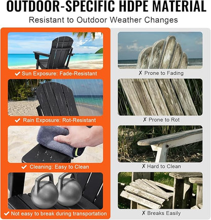 VEVOR Folding Adirondack Chairs Set of 2 with Cup Holder, All-Weather Portable Plastic Fire Pit Chair, Outdoor Adirondack Patio Chair, with Relaxing Arm Rest Ergonomic, for Garden, Backyard, Black