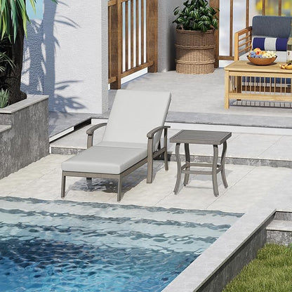 Chaise Lounge Chair Outdoor - 2 Pieces Patio Aluminum Chaise Lounge Chair Set with Side Table, Removable Cushion and Adjustable Reclining Positions for Outdoor Poolside Backyard