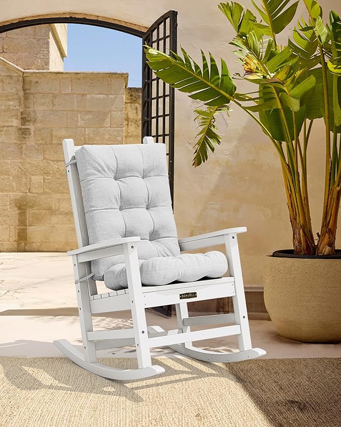 SERWALL HDPE Outdoor Rocking Chair Cushion Set of 4, Memory Foam Cushion Gray