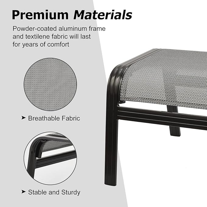 Patio Ottomans Outdoor Foot Rest Aluminum Patio Footstool Samll Seat Wicker Furniture Patio Ottoman 2 Pieces Grey - Photo 4