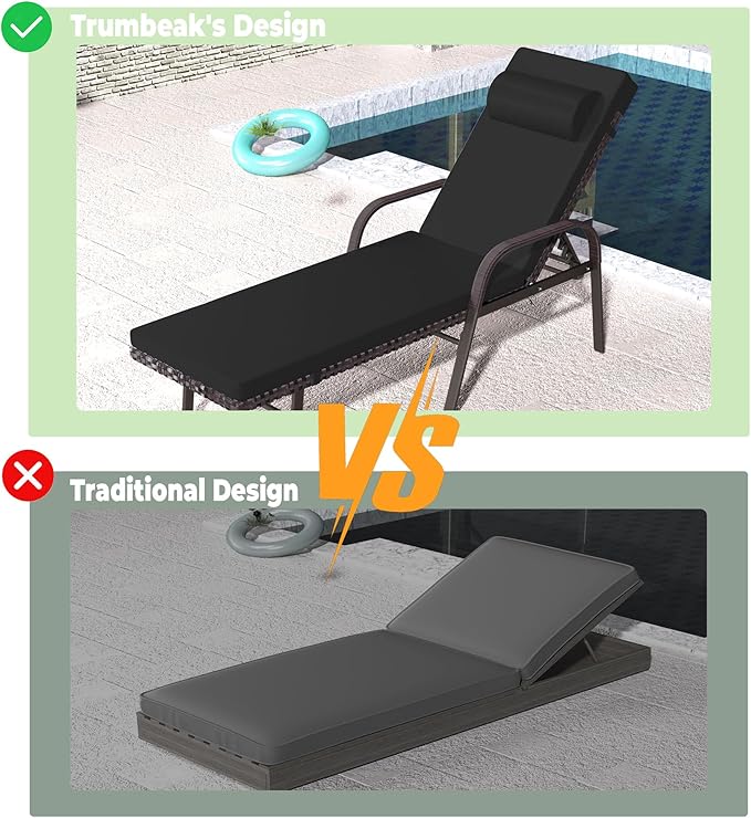 Patio Chaise Lounge Set 3 Pieces Pool Lounge Chairs,Cushioned Outdoor Folding Lounge Chair w/Arm and Rattan Adjustable Backrest for Poolside Porch,Folding Table Included,Black