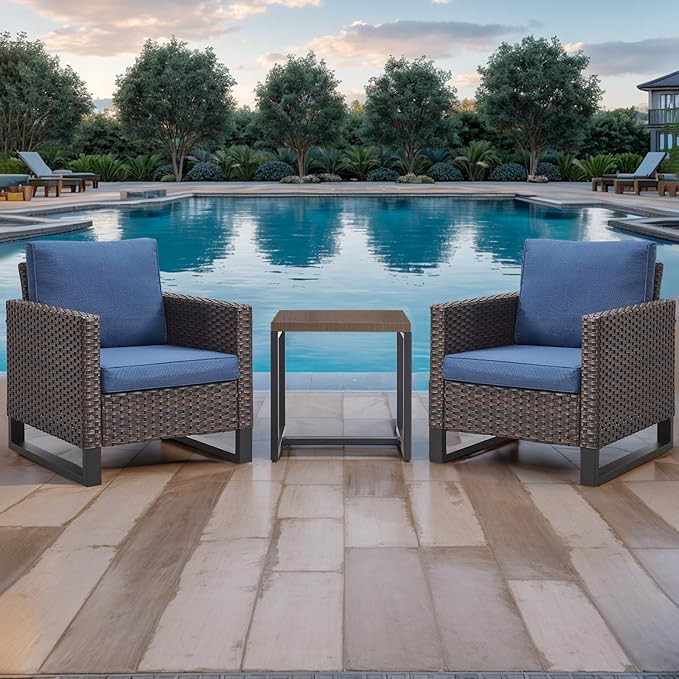 Rilyson Wicker Outdoor Patio Chairs Set - 3 Piece Rattan Patio Furniture Bistro Chairs Set with Waterproof Wicker - Photo 9