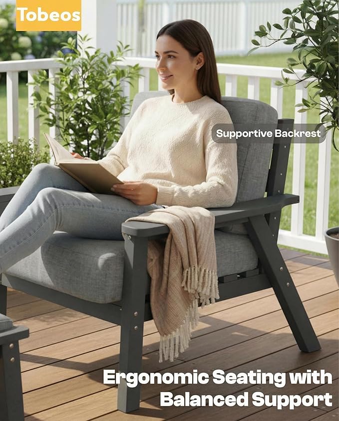 HDPE 5 Piece Patio Furniture Set, Outdoor Couch with Washable Thick Gray Cushions & Coffee Table & Side Table, Outdoor Sectional Furniture for Backyard, Deck, Lawn, Porch (Gray Frame)