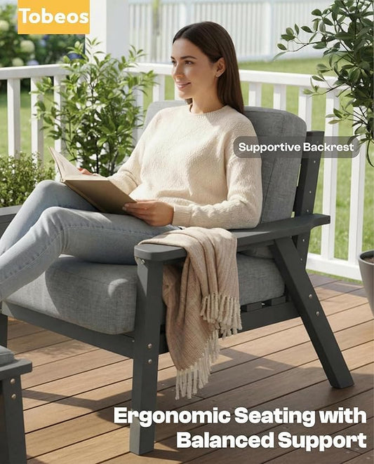 Patio Furniture Set, HDPE Outdoor Sofa Set with Gray Washable Cushions, Patio Conversation Sets for Lawn, Garden, Porch, Balcony & Deck, Durable Outdoor Sectional Furniture (Gray Frame)