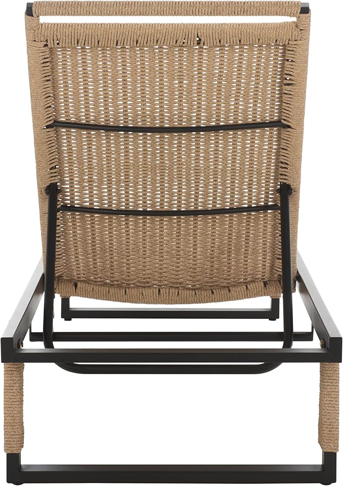 SAFAVIEH Outdoor Patio Furniture Collection - Arman Black Metal & Heather Tan Rope Chaise Lounge Chair, 6 Reclining Positions, No Cushion (PAT7548A)