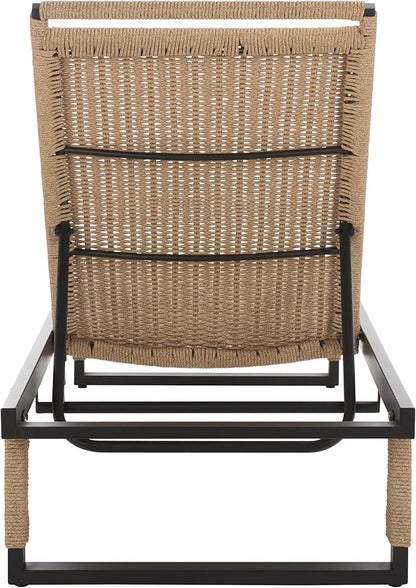 SAFAVIEH Outdoor Patio Furniture Collection - Arman Black Metal & Heather Tan Rope Chaise Lounge Chair, 6 Reclining Positions, No Cushion (PAT7548A)
