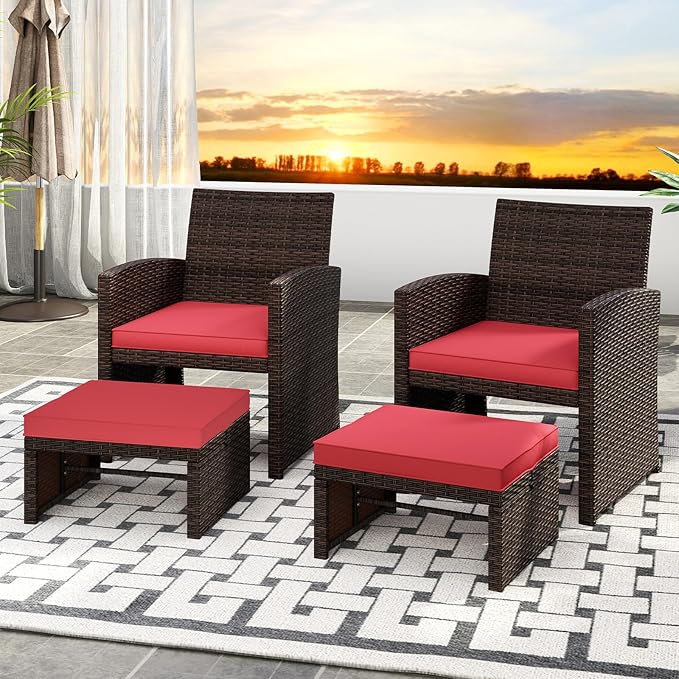 Tangkula 2 Pieces Patio PE Rattan Ottomans - Photo 8