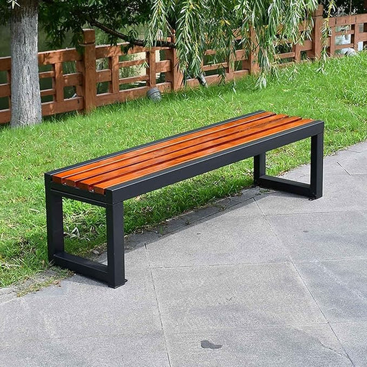 Porch Benches Outdoor Patio Seating Weatherproof Garden Bench 31" Metal Frame Park Bench for Yard Patio Entryway Outside(Brown,Length 71")