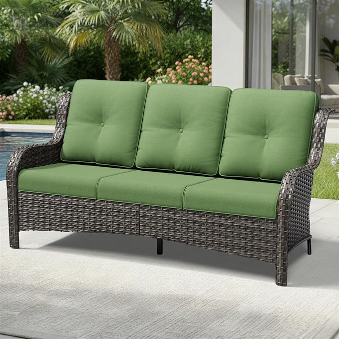 Joyside Outdoor Patio Couch, 3 Seater Outdoor Wicker Sofa with High Back, Deep Seating, Wide Armrest, Thickened Cushions - Photo 6