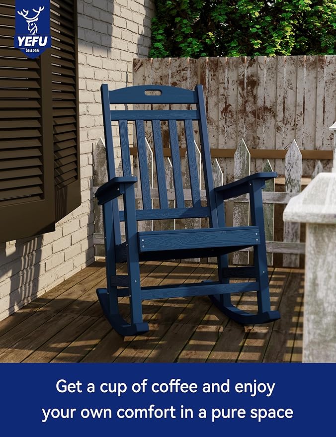 YEFU Outdoor Rocking Chairs Set of 2: Porch Rocking Chairs-Outdoor Patio Rockings Chair-Oversized Rocker Chair-All Weather Poly Rocker Lawn Chair for Adult-Seat Area 22"x21"-Backrest Height 31"-Navy
