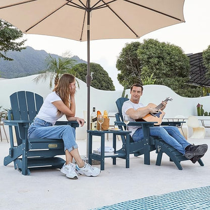SERWALL Folding Adirondack Chair Footrest Set of 2, Adirondack Ottomans Without Assembly, Blue