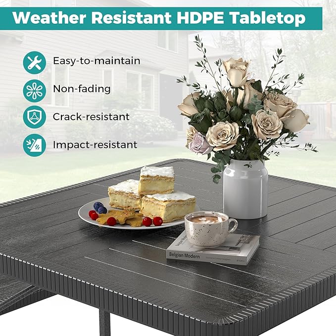 Giantex Picnic Table Bench Set for 4-8 People, 34" Outdoor Square Dining Table & 2 Benches w/Umbrella Hole - Photo 7