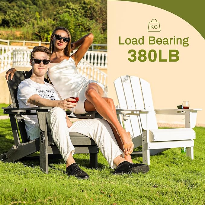 SERWALL Adirondack Chair with Cup Holders - Composite Adirondack Chairs HDPE Outdoor Chairs All Weather Use- White - Photo 6