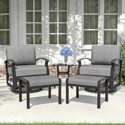 Kurapika 5 Pieces Patio Furniture Set, Outdoor Aluminum Rocking Chair, Patio Bistro Set Swivel Gliders Rocker with Thickened Cushions and Side Table(Grey)