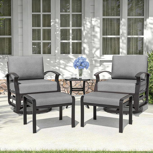 Kurapika 5 Pieces Patio Furniture Set, Outdoor Aluminum Rocking Chair, Patio Bistro Set Swivel Gliders Rocker with Thickened Cushions and Side Table(Grey)