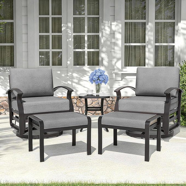 Kurapika 5 Pieces Patio Furniture Set, Outdoor Aluminum Rocking Chair - Photo 1