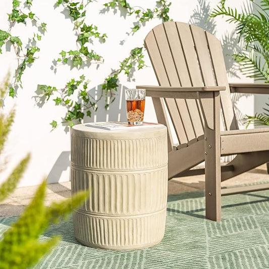 Giltzhome Antique Decorative Garden Stool, 18.5" H Heavy Duty Textured Accent Table, End Side Table, Planter Stand for Garden Patio Lawn Home Indoor Outdoor, Cream White