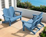 SERWALL Folding Adirondack Bench, HDPE All-Weather Adirondack Loveseat Set of 2, Navy - Photo 1