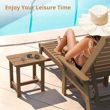 LUE BONA Outdoor Side Table, HDPS Small Outdoor Table, Adirondack Side Table, Outside End Table for Patio, Porch, Deck, Pool, Weather Resistant/Easy Maintenance/Indoor or Outside Use, Brown