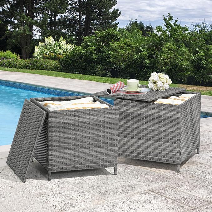 Verano Garden Outdoor Wicker Side Table Set of 2, Small Storage Rattan Wicker End Table - Photo 9