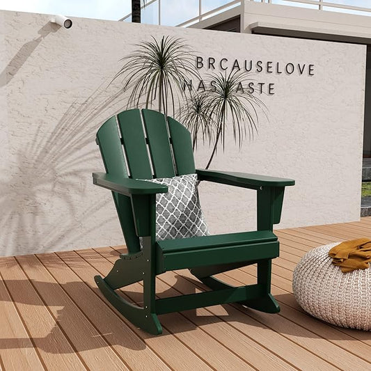 WO WESTIN OUTDOOR HDPE Laguna Outdoor Rocking Poly Adirondack Chair, Dark Green