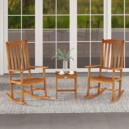 Tangkula Patio Rocking Chair with 400 lbs Weight Capacity, Eucalyptus Wood Porch Rocker with High Back, Patio Rocker Chair for Indoor and Outdoor Use (1)
