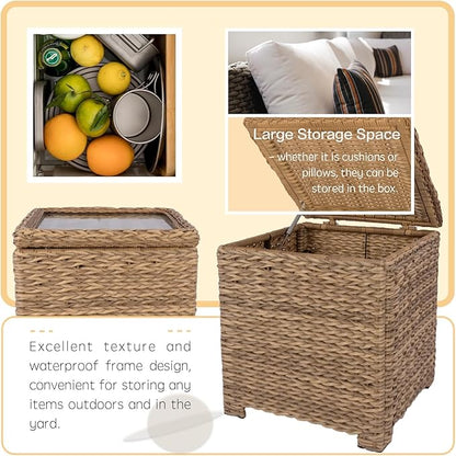 Laguna Point Outdoor Wicker Side Table, All-Weather HDPE Rattan Flip Top Storage Table with Tempered Glass, Patio Center Table for Pool Balcony, Tan