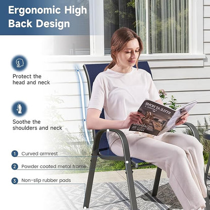 Amopatio Patio Chairs Set of 4, Outdoor Stackable Dining Chairs for All Weather, Comfortable Breathable Garden Outdoor Furniture for Backyard Deck, Blue