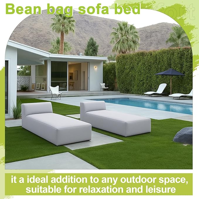 Outdoor Bean Bag Lounger Chair 70'' Patio Daybed Sofa Bed with Sponge Filling, Water-Resistant Outdoor Chaise Lounge for Pool, Deck, Porch(Beige)