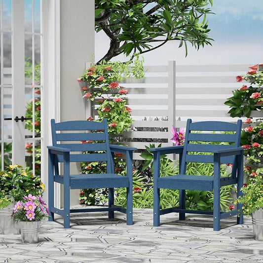 Scurrty Plastic Adirondack Chairs Set of 2, Patio Chairs with Wood Texture,Lawn Fire Pit Deck Porch Garden Chairs for Adults (Blue)