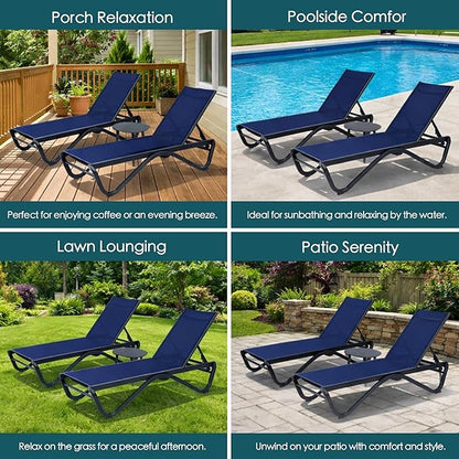 Kozyard Outdoor Chaise Lounge Chair, Full Aluminum Frame, Adjustable Reclining Patio Lounger for Poolside, Sunbathing & Backyard, Textilene (NavyBlue)