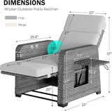 Restland Outdoor Recliner with Independent Adjustable Back & Footrest Wicker Patio Reclining Chair with Flip Table - Photo 2
