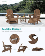 SERWALL 5-Piece Adirondack Chair and Ottoman and Table Set, Brown - Photo 4