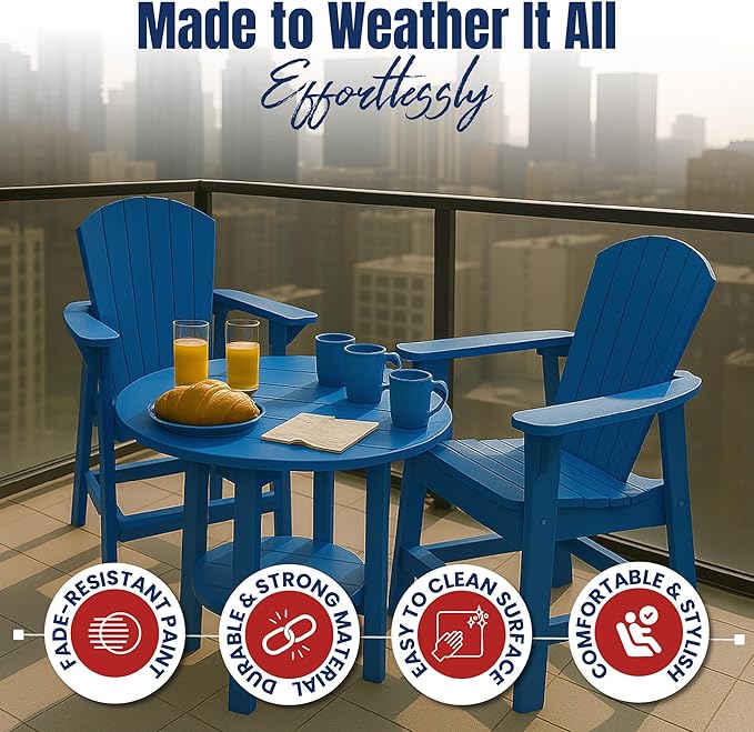 Phat Tommy Tall Adirondack Chair - HDPE Outdoor Furniture - Poly Adirondack Bar Stool - Heavy, Stress Free Furniture for Balcony, Deck, Patio, Front Porch, Blue