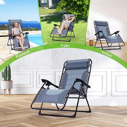 Backyard Expressions Deluxe XL Padded Recliner Zero Gravity Chair – Ergonomic Anti-Gravity Lounger with Folding Design, Side Tray, and Adjustable Headrest
