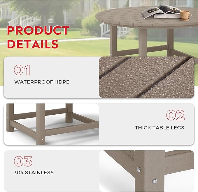 Costaelm Patio Conversation Table, Tatio Accent HDPE Outdoor Weather Resistant - Photo 7