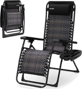SereneLife Outdoor Adjustable Foldable Zero Gravity Lawn Chair – Weather-Resistant Rattan Recliner with Lockable - Photo 1