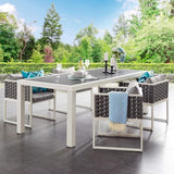 Modway Stance 91" Outdoor Patio Modern Spray Stone Glass Aluminum Dining Table in White Gray - Photo 2