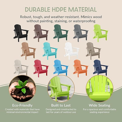 WestinTrends Malibu 3-Pieces Adirondack Chairs Set with Side Table, All Weather Outdoor Seating Plastic Patio Lawn Chair Folding for Outside Porch Deck Backyard, Lime