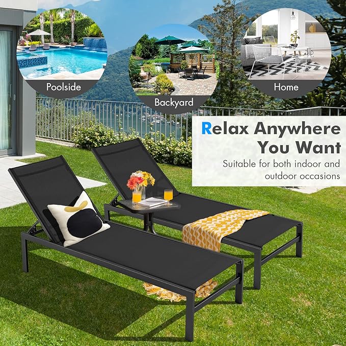 Tangkula Aluminum Lounge Chair Outdoor, Patio Adjustable Chaise Lounge with 6-Position Backrest, Aluminum Frame - Photo 9