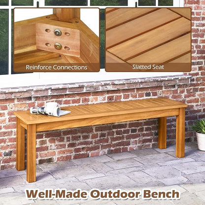Giantex 52" Outdoor Benches of 2, Patio Wood Bench with Slatted Seat and Solid Wood Legs, 794 LB Capacity, Outside Acacia Wood Garden Bench for Patio, Entryway, Backyard, Porch